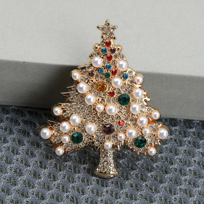 Crystal Christmas Tree Pearl Brooch