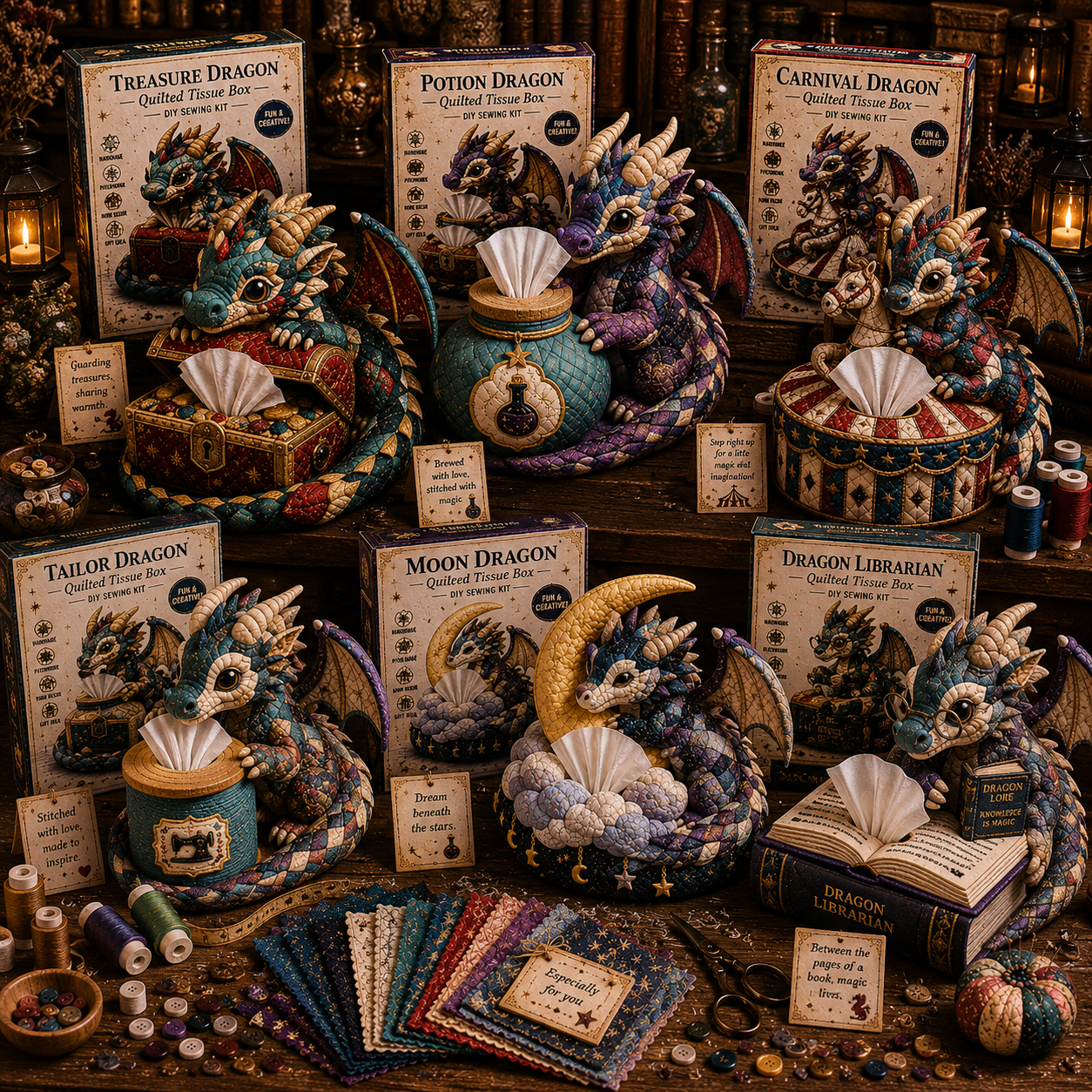 DIY Patchwork Dragon Tissue Box Cover Kit | Cute Mythical Creatures Series