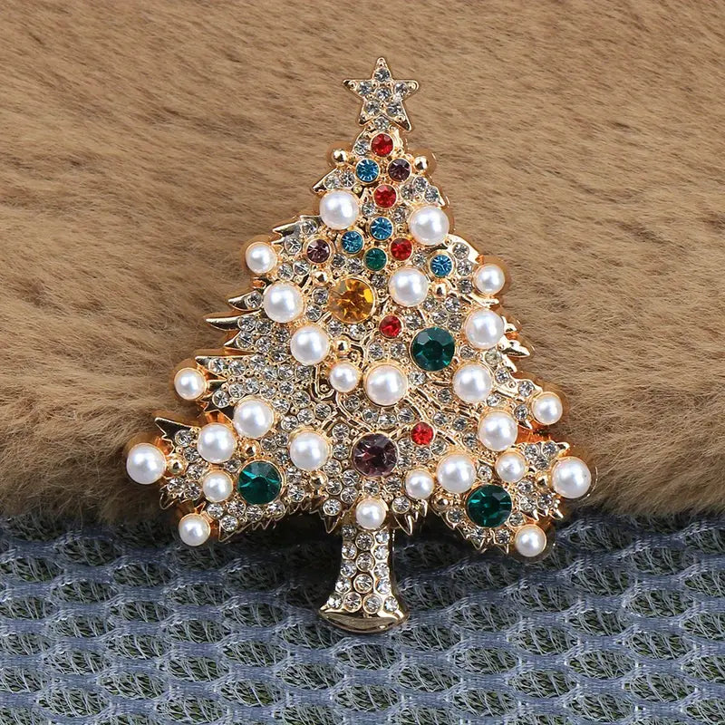Crystal Christmas Tree Pearl Brooch