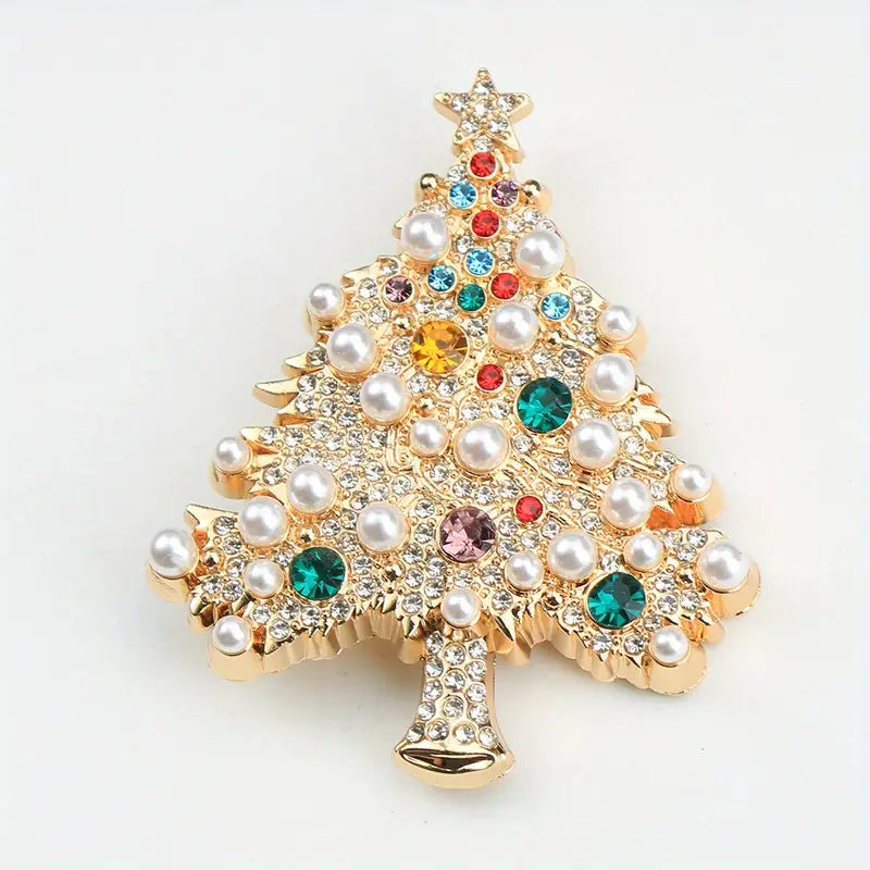 Crystal Christmas Tree Pearl Brooch