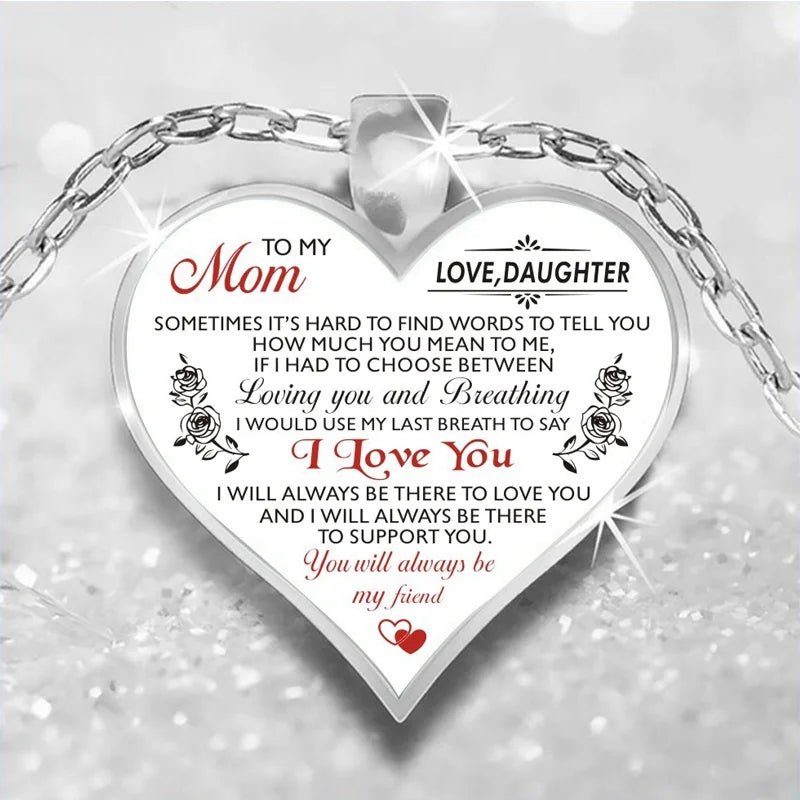 "To My Mom Never Forget That I Love You" Heart Necklace