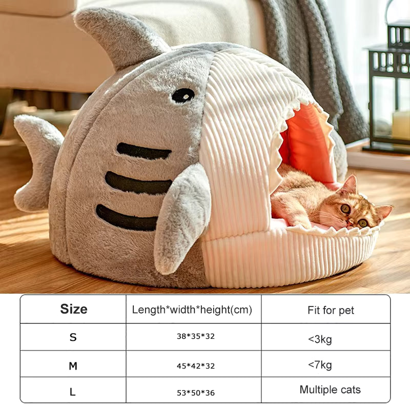 Enclosed Shark Cave Cat Bed Pet House Bed QH8