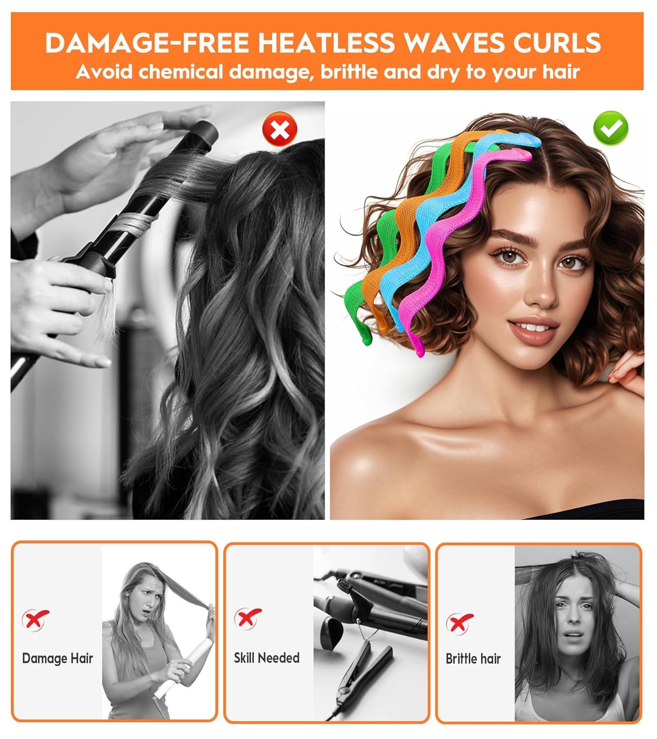 Heatless Waves Hair Curler - 40 Pcs