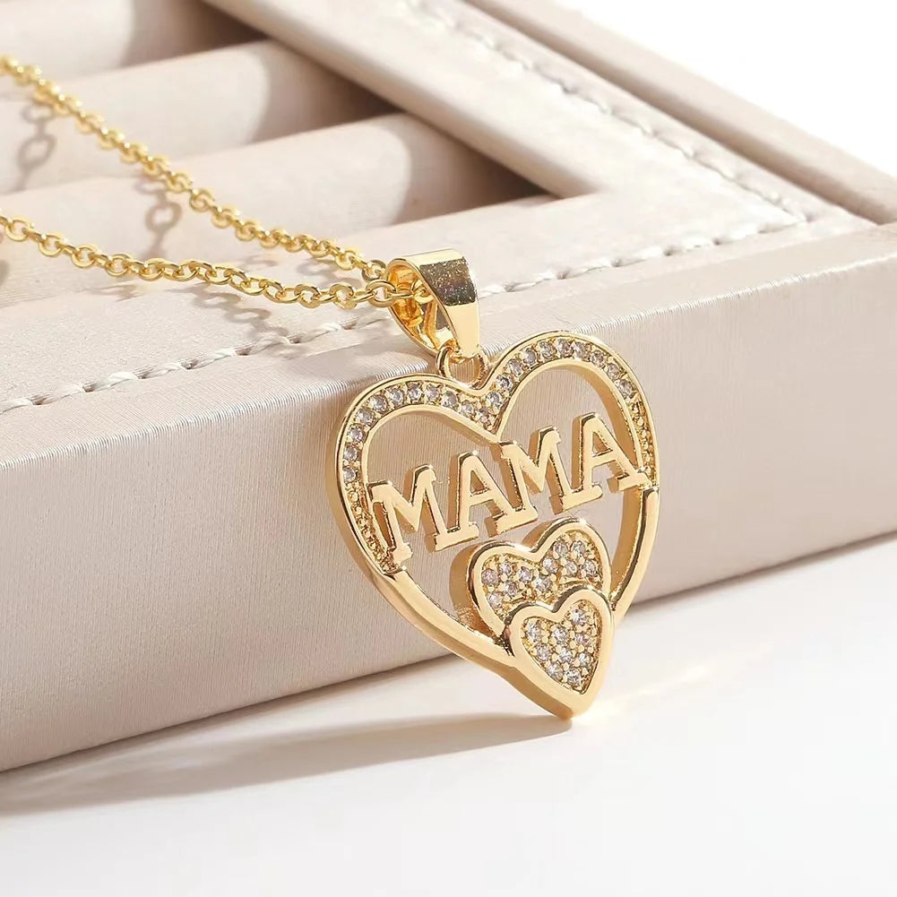 MAMA Double Heart Pendant Necklace