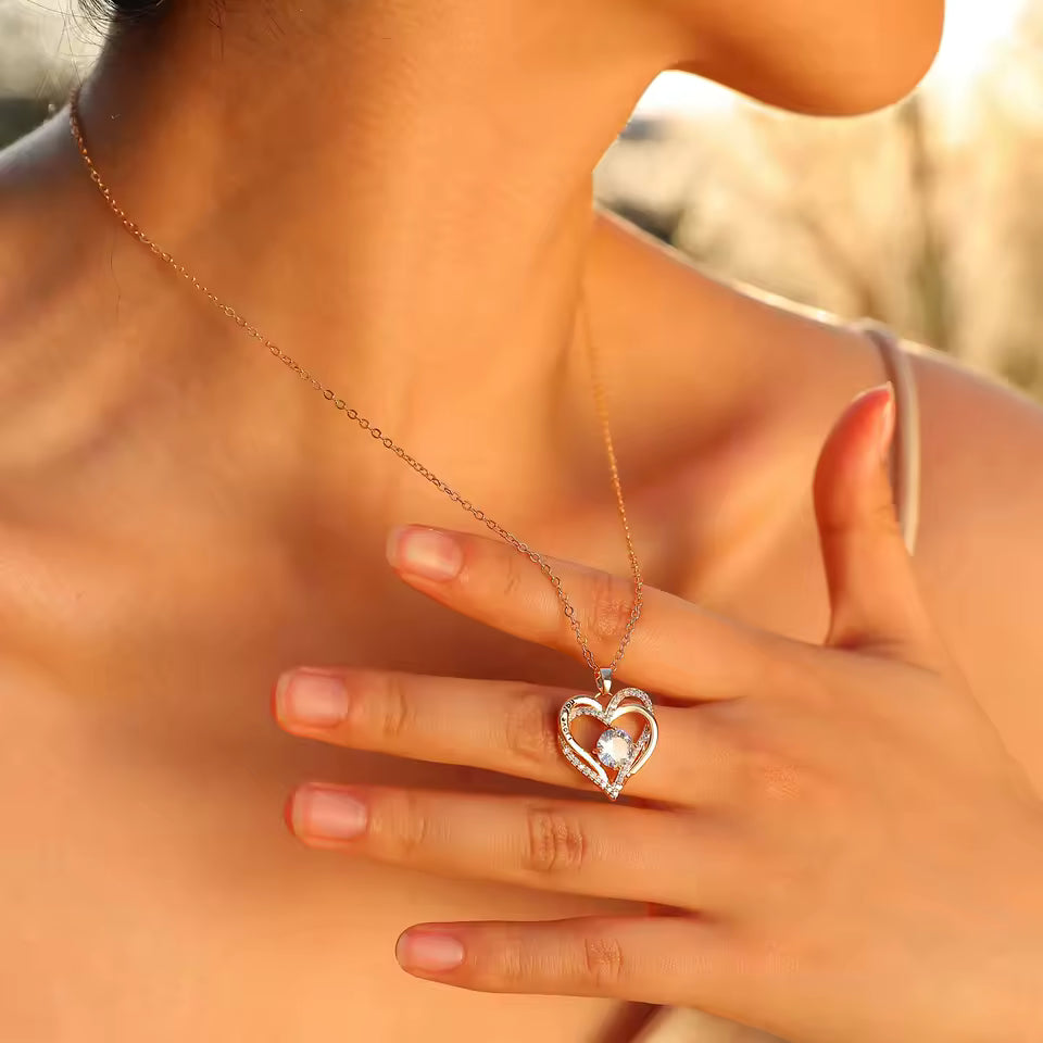 I Love You Engraved Double Heart Necklace