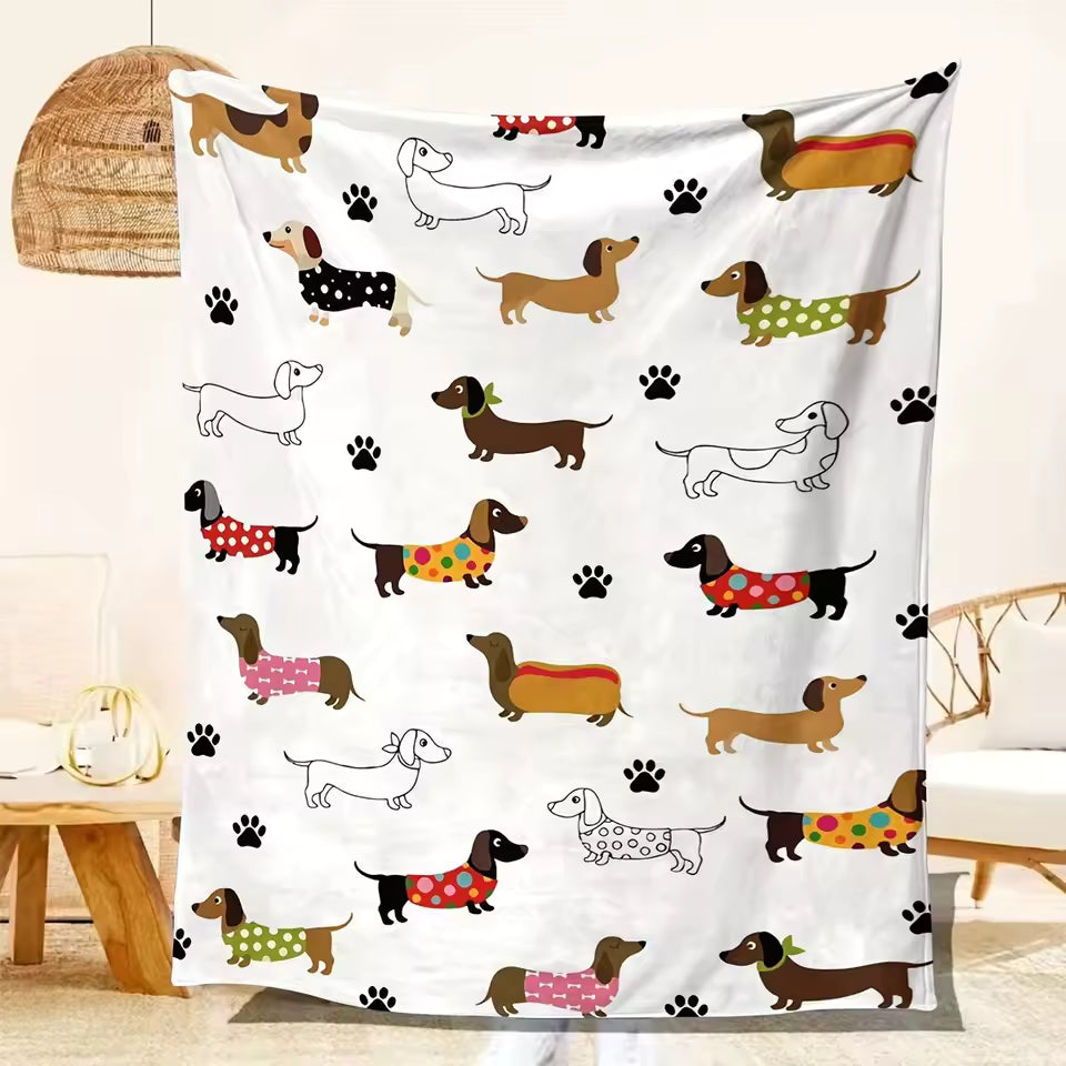 Cute Dachshund Colorful Fleece Blanket