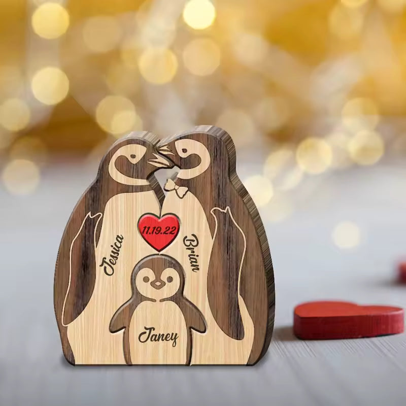 Personalized Wooden Penguin Family Puzzle
