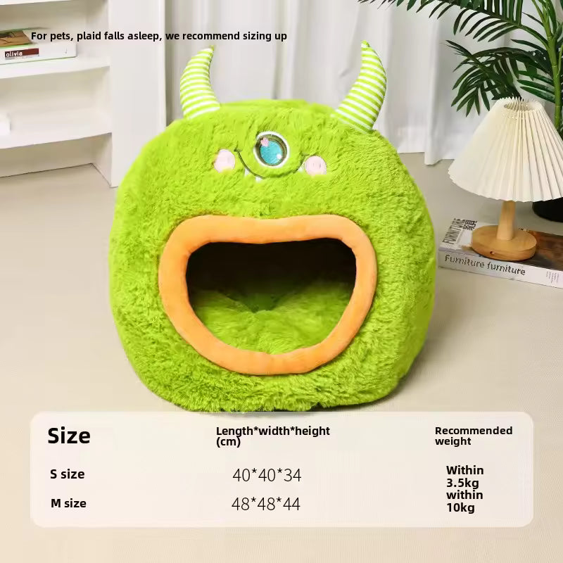 Cartoon Monster Pet House Bed Soft, Warm And Safe for All 4 Seasons QH11