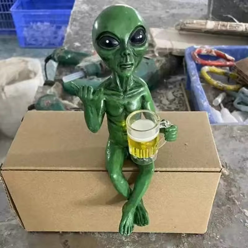 Beer Drinking Alien Resin Statue