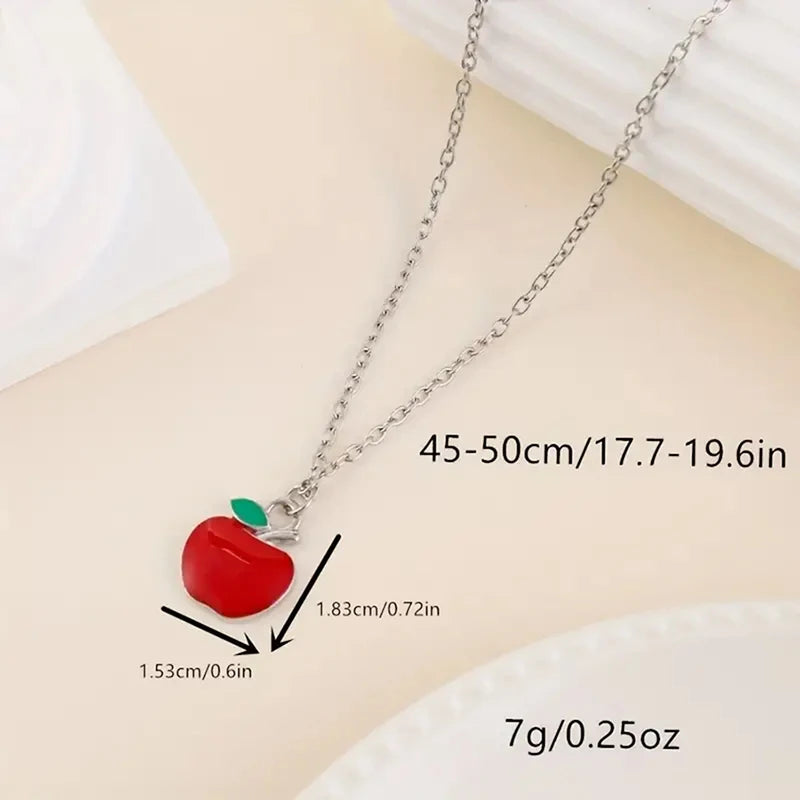 To The Best Teacher Red Apple Pendant Necklace