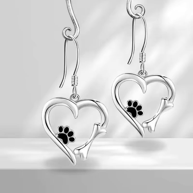 Dog Footprint Heart Shape Drop Earrings