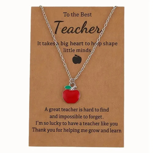 To The Best Teacher Red Apple Pendant Necklace