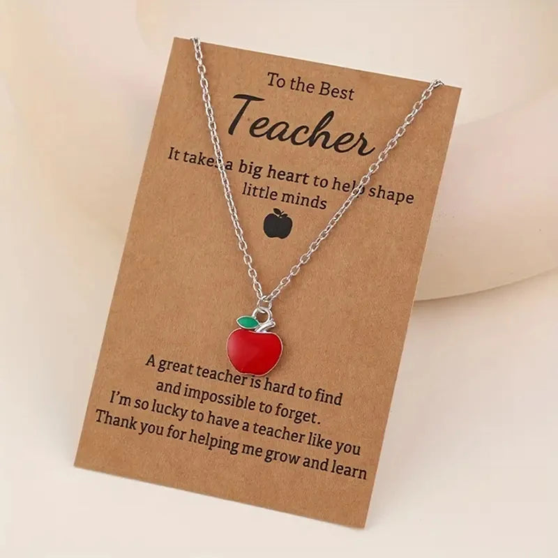 To The Best Teacher Red Apple Pendant Necklace