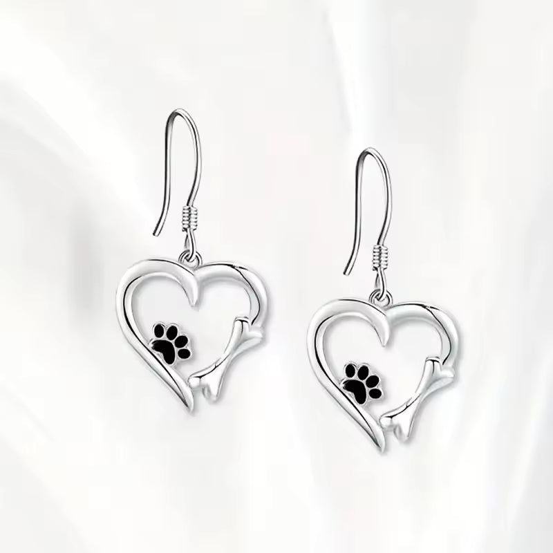 Dog Footprint Heart Shape Drop Earrings