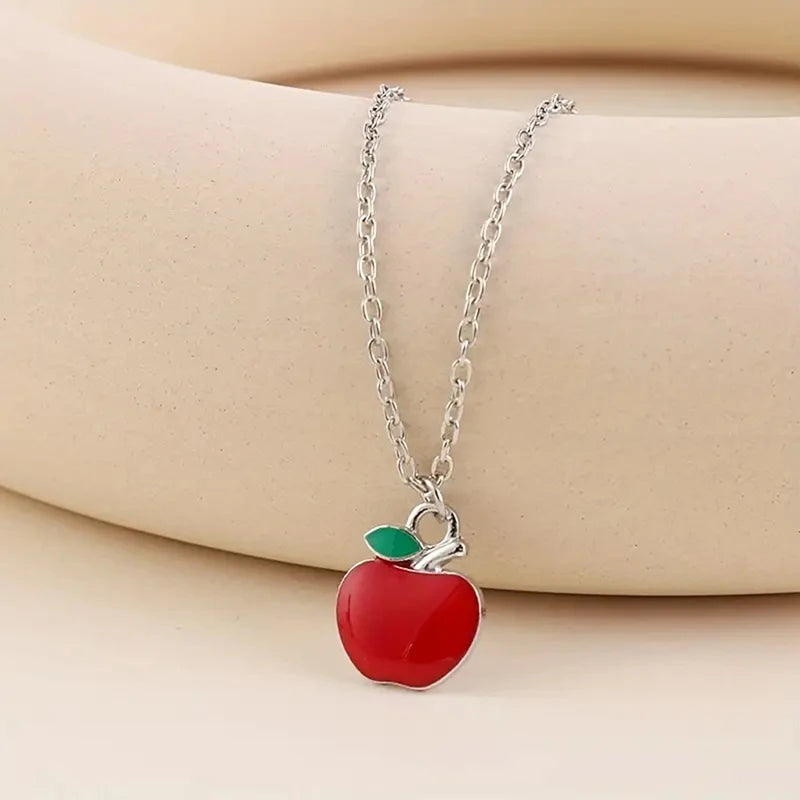 To The Best Teacher Red Apple Pendant Necklace