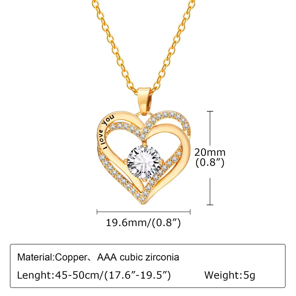 I Love You Engraved Double Heart Necklace