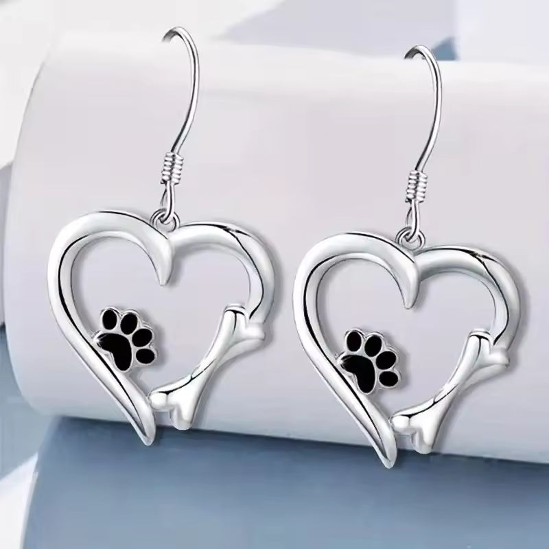 Dog Footprint Heart Shape Drop Earrings