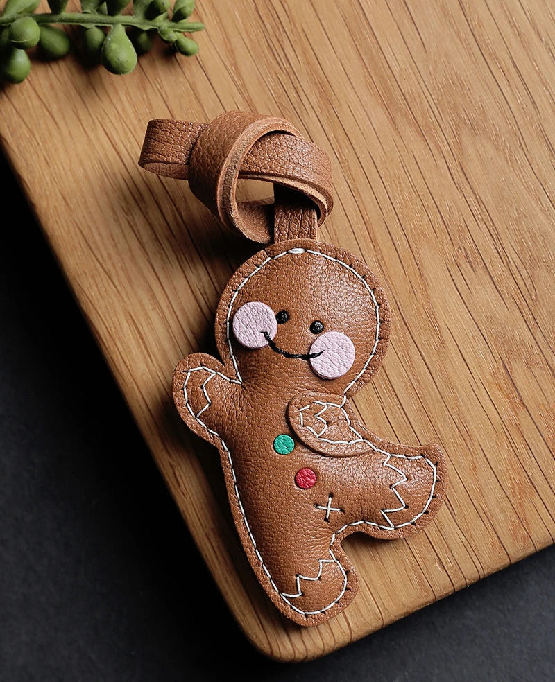 Handmade Leather Gingerbread Bag Charm
