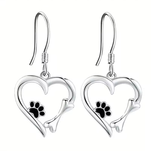 Dog Footprint Heart Shape Drop Earrings