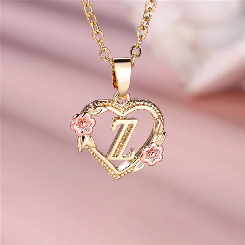 A-Z Letter Flower Pendant Necklace