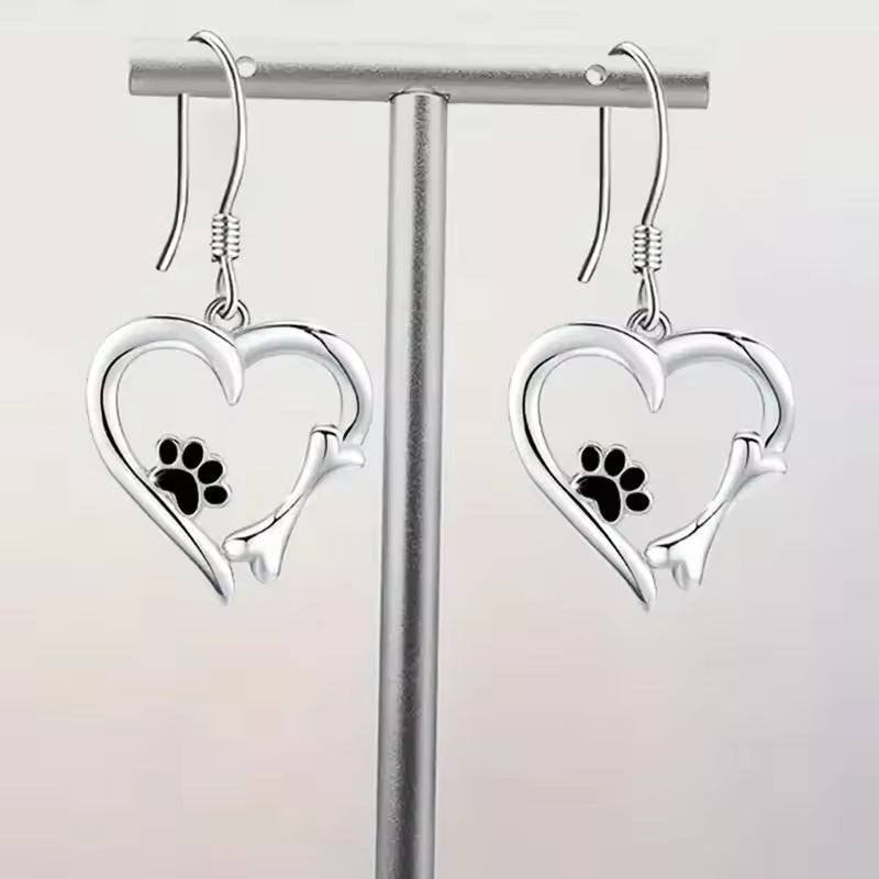 Dog Footprint Heart Shape Drop Earrings