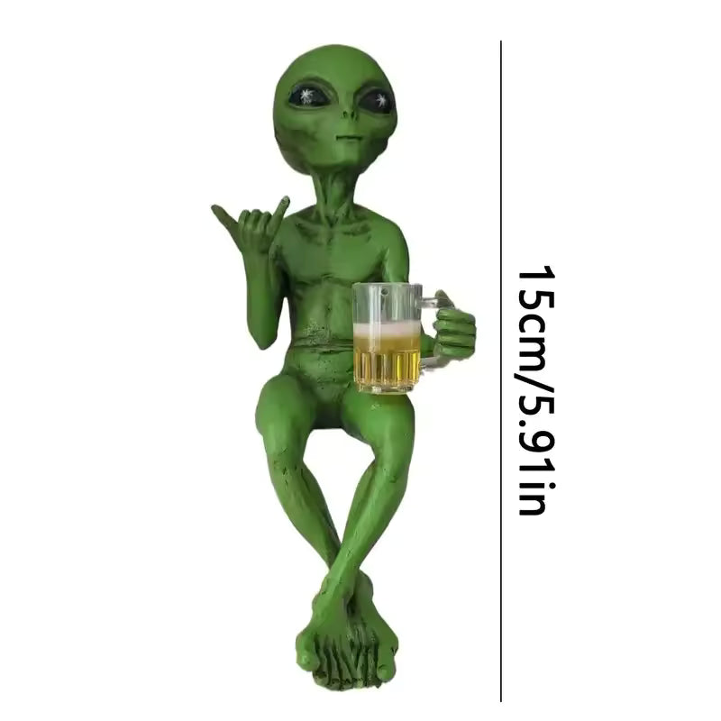 Beer Drinking Alien Resin Statue