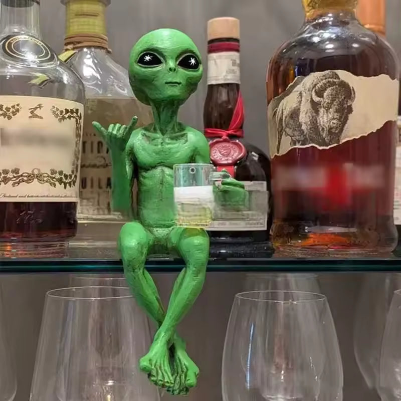 Beer Drinking Alien Resin Statue