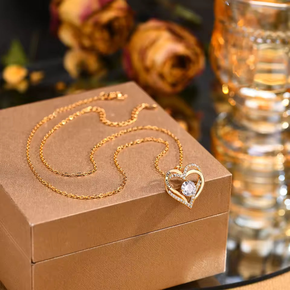 I Love You Engraved Double Heart Necklace