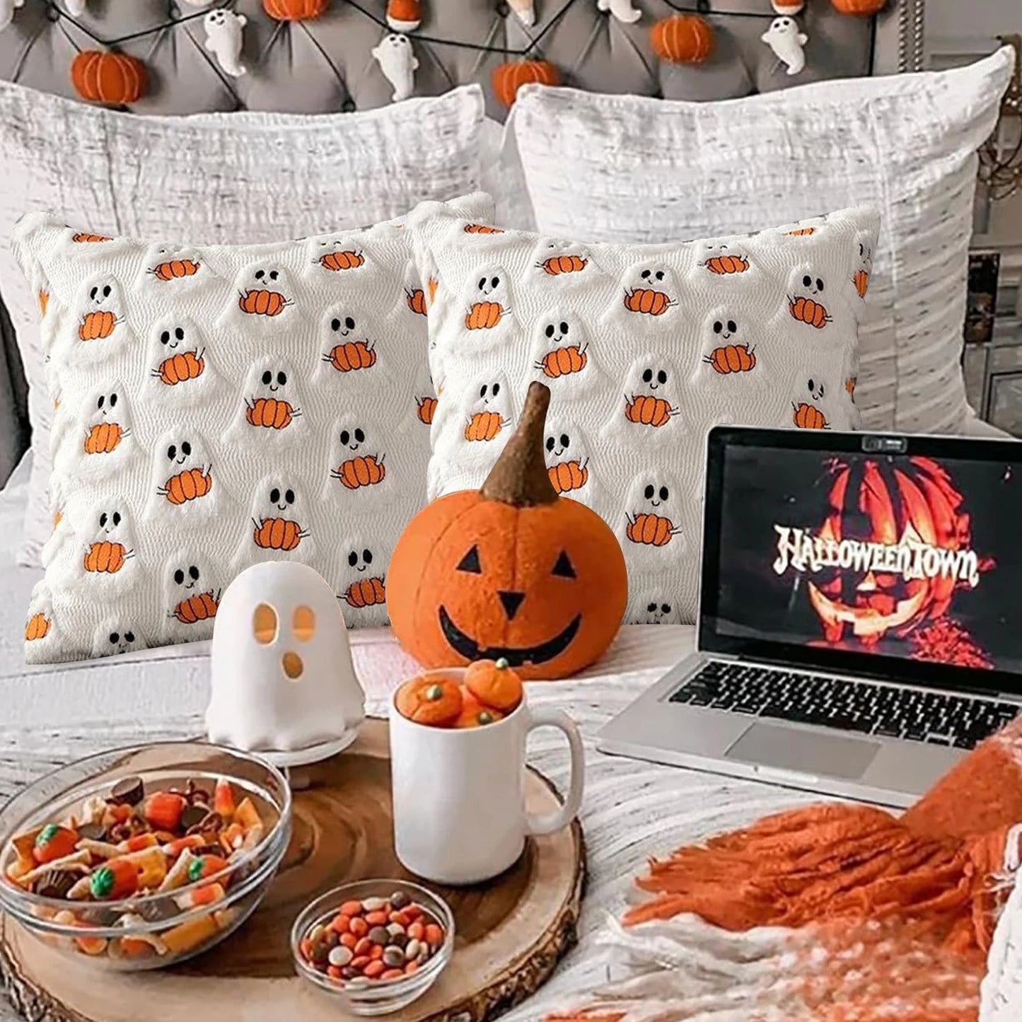 Ghost Hugging Pumpkin Pillow Cover