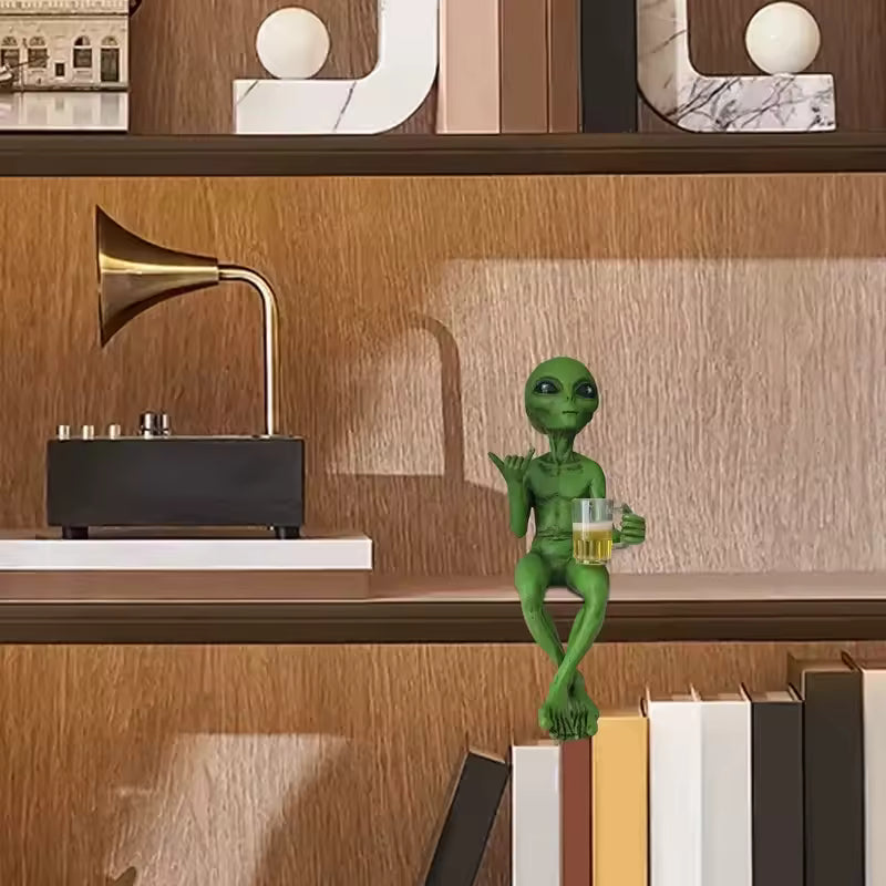 Beer Drinking Alien Resin Statue