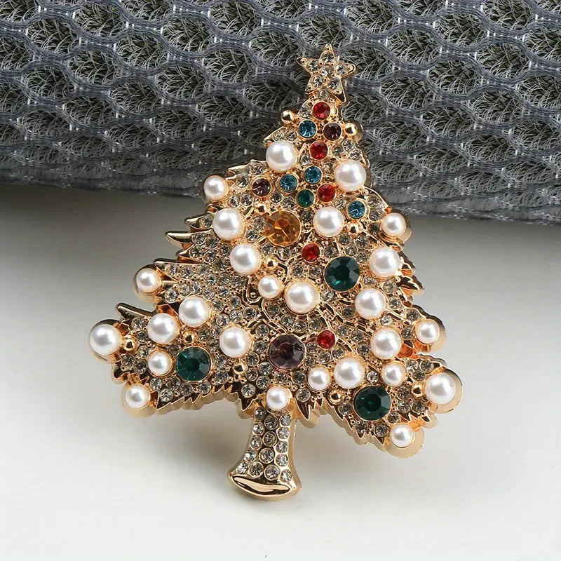 Crystal Christmas Tree Pearl Brooch