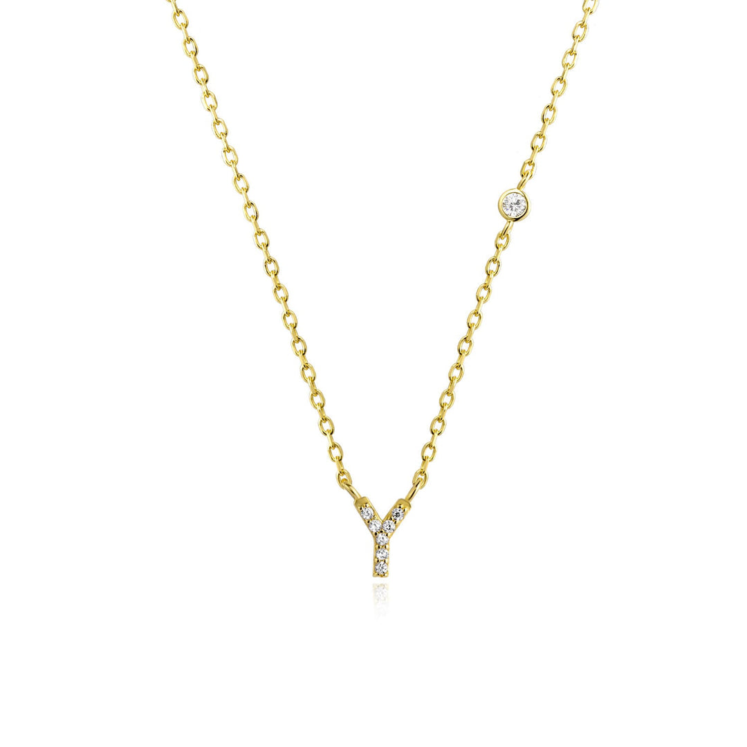 Stone Letter Necklace - Gold