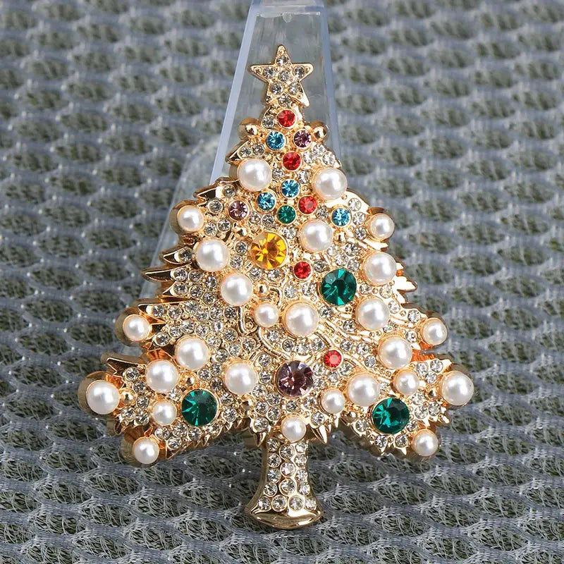 Crystal Christmas Tree Pearl Brooch