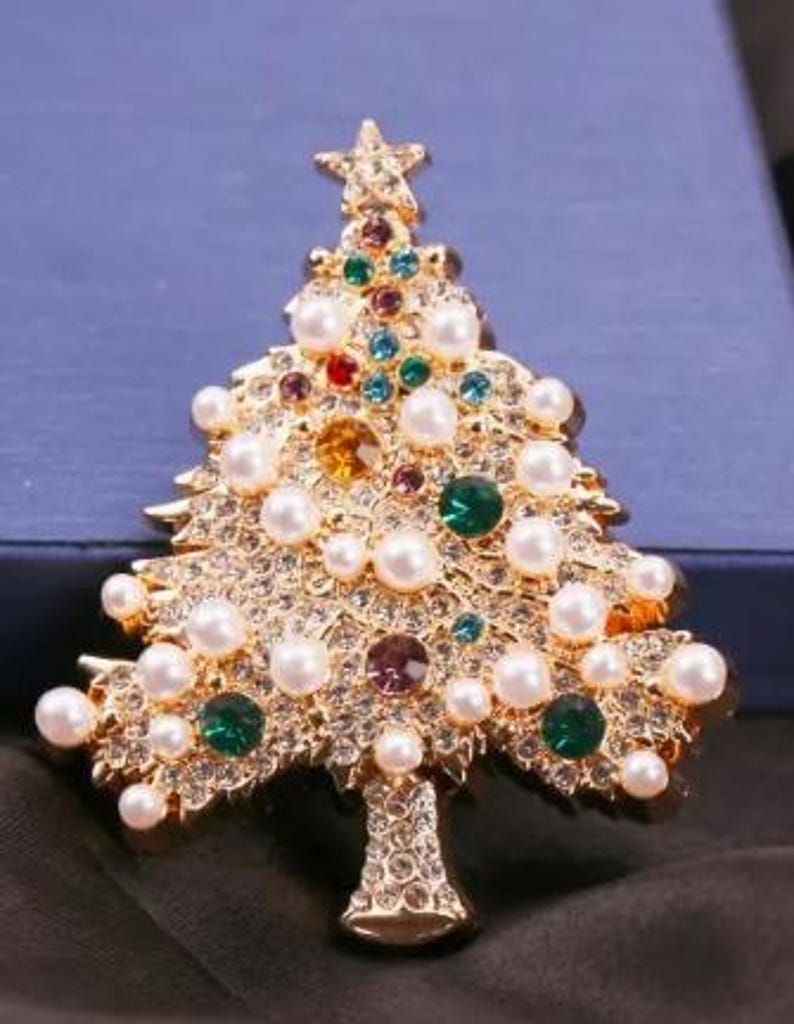 Crystal Christmas Tree Pearl Brooch
