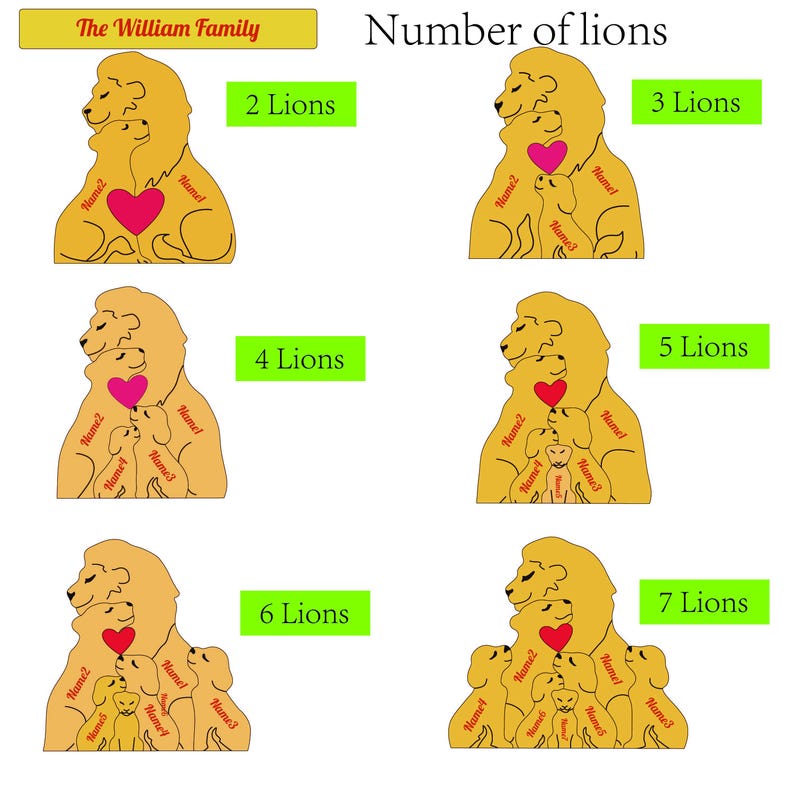 Lion Family New Version - Personalized Wooden Lion Family Puzzle
