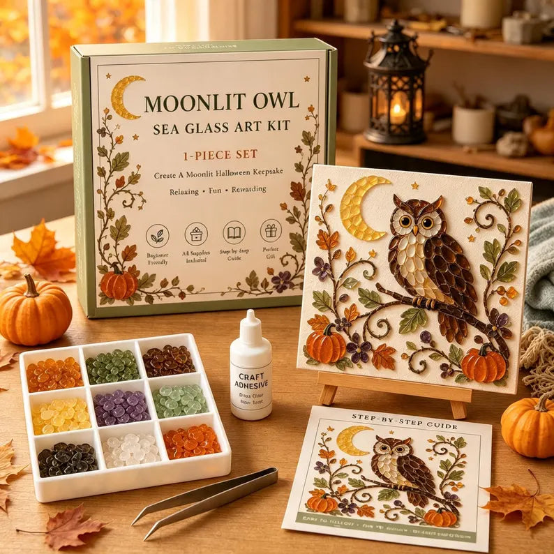 DIY Midnight Witch Sea Glass Mosaic Art Kit, Cozy Halloween Fall Decor