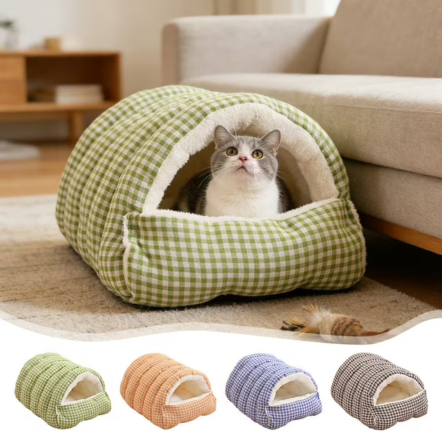 Warm, Detachable & Scratch-Resistant Gingham Pet House Bed QH7