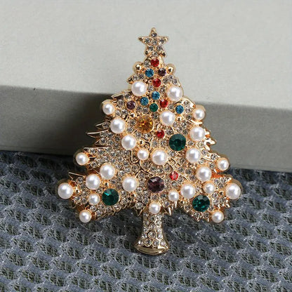 Crystal Christmas Tree Pearl Brooch