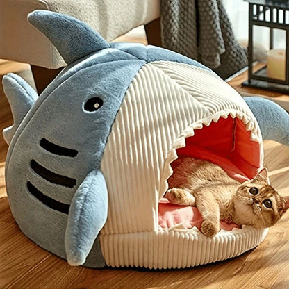 Enclosed Shark Cave Cat Bed Pet House Bed QH8