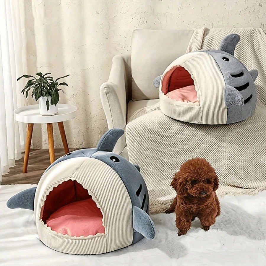 Enclosed Shark Cave Cat Bed Pet House Bed QH8