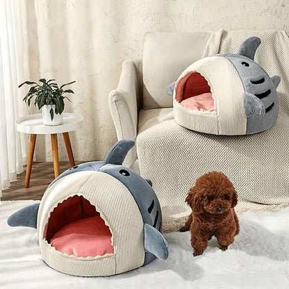 Enclosed Shark Cave Cat Bed Pet House Bed QH8