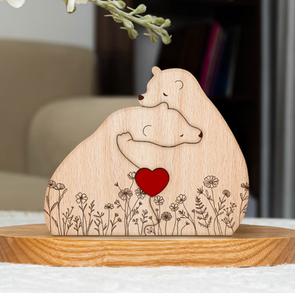 Hugging Bear Family Floral Version - Personalized Wooden Bear Family Puzzle