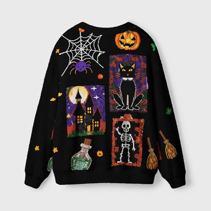 Vintage Spooky Halloween Pattern Women's Button Down Knitted Cardigan CELD01