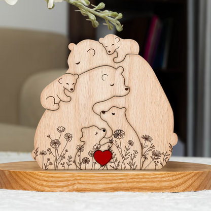 Hugging Bear Family Floral Version - Personalized Wooden Bear Family Puzzle