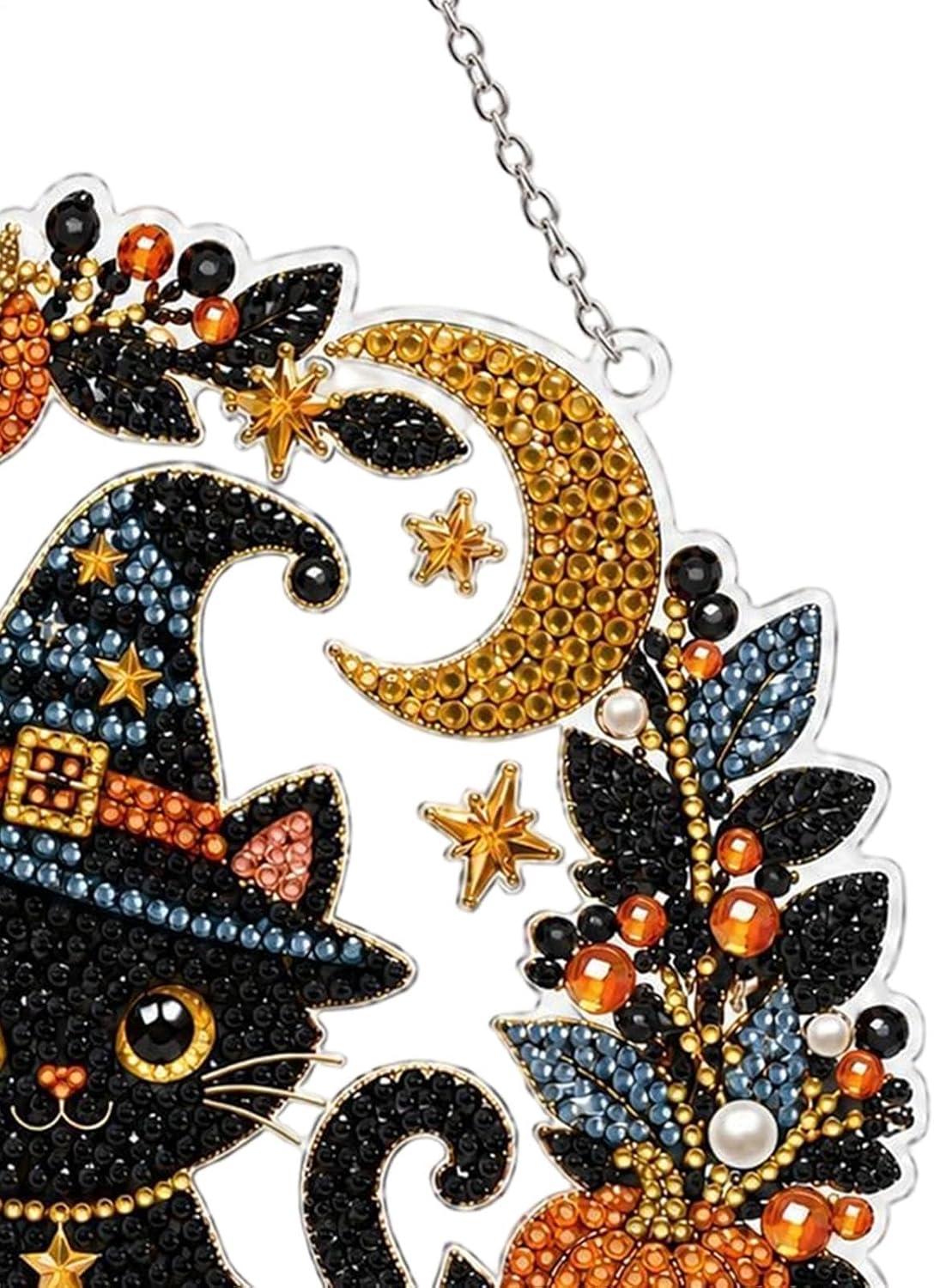 DIY Black Cat & Pumpkin Diamond Art Kit - Halloween Acrylic Hanging Decor