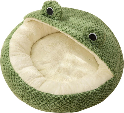 Cute Frog Hooded Cat Bed Pet House Bed QH2