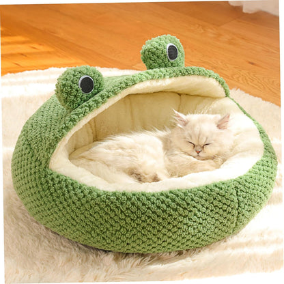 Cute Frog Hooded Cat Bed Pet House Bed QH2