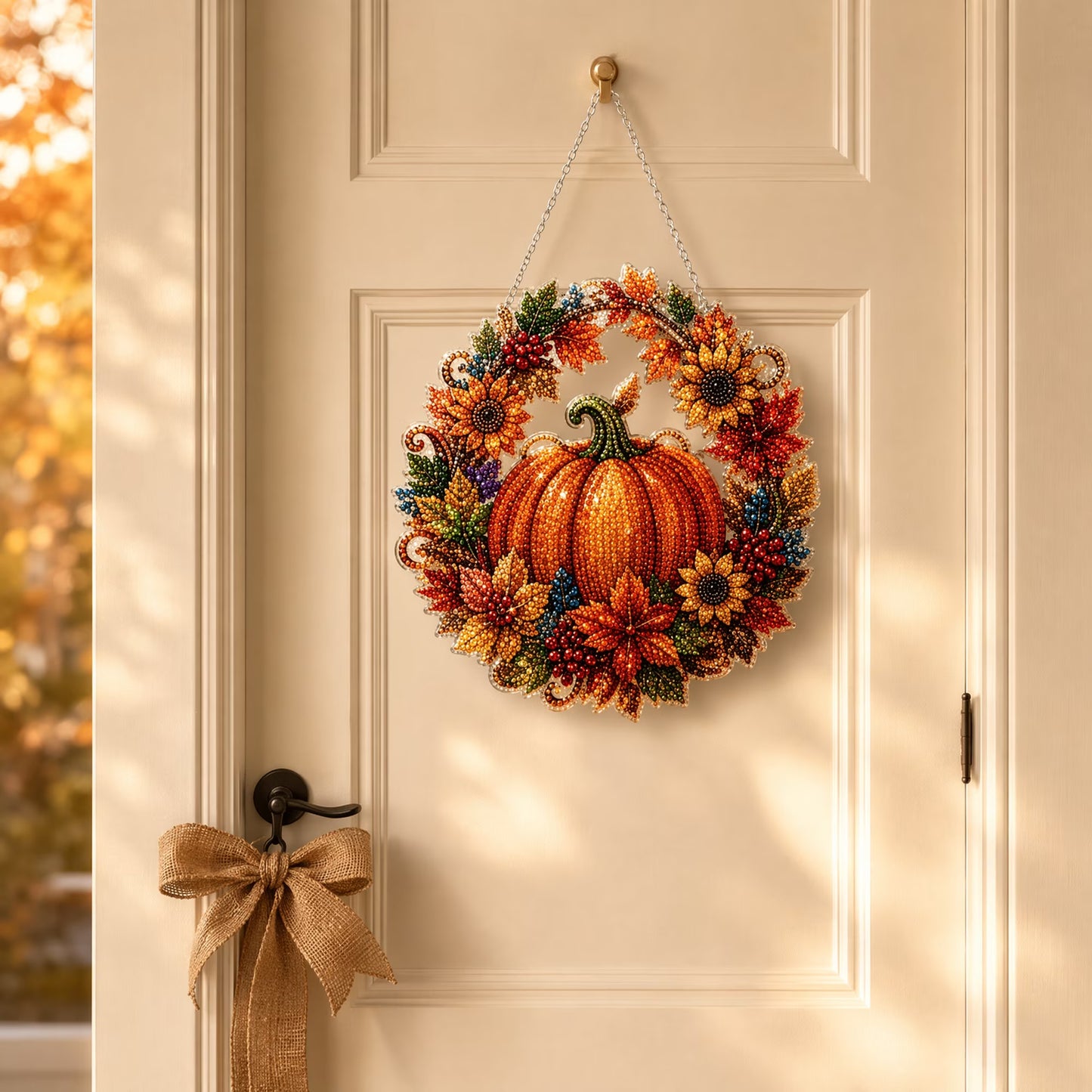 DIY Pumpkin Diamond Art Wreath Kit - Halloween Acrylic Door Hanging Decoration