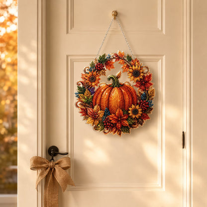 DIY Pumpkin Diamond Art Wreath Kit - Halloween Acrylic Door Hanging Decoration