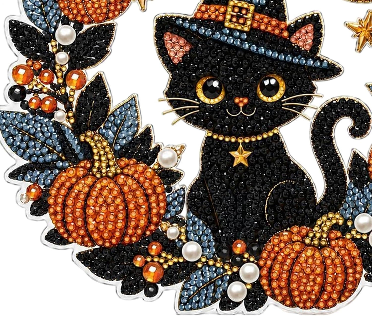 DIY Black Cat & Pumpkin Diamond Art Kit - Halloween Acrylic Hanging Decor
